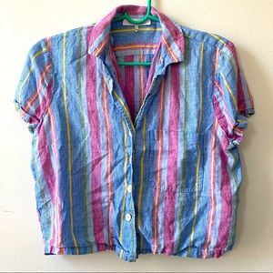 Frame Linen Short Sleeve Button Down Top